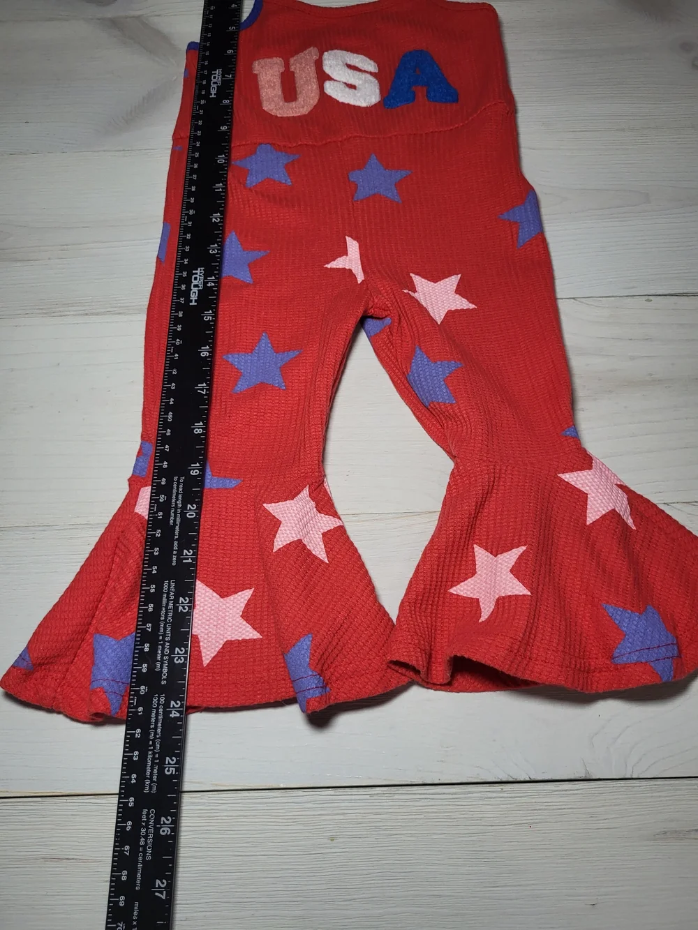 Girl's Baby USA Romper Star Bell Bottoms Cotton Waffle Knit Toddler Jumpsuit.